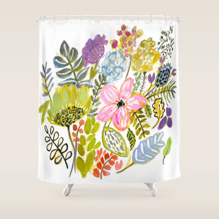Colorful Flowers Watercolor Shower Curtain Gallery Image 1