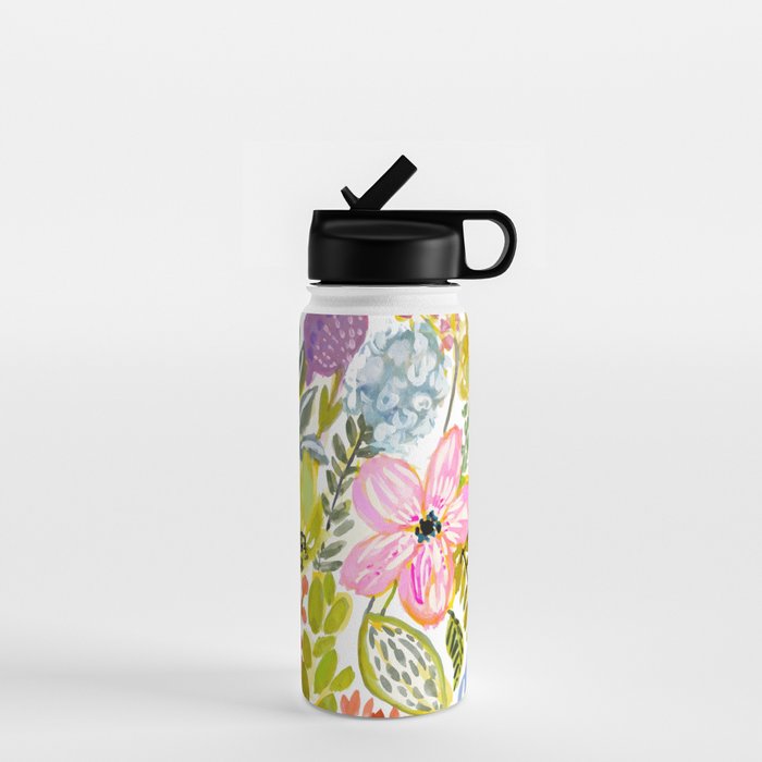 Colorful Flowers Watercolor Water Bottle Gallery Image 1