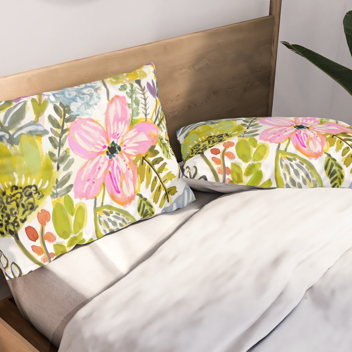 Colorful Flowers Watercolor Pillow Sham Gallery Image 2