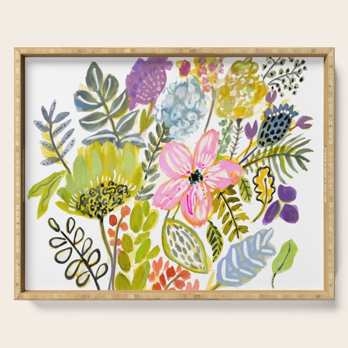 Colorful Flowers Watercolor Serving Tray Gallery Image 1