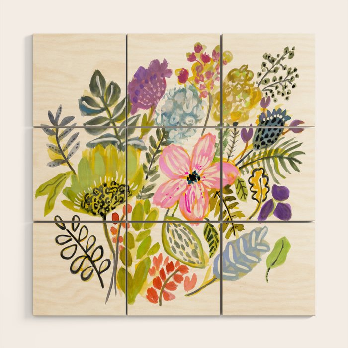 Colorful Flowers Watercolor Wood Wall Art Gallery Image 1