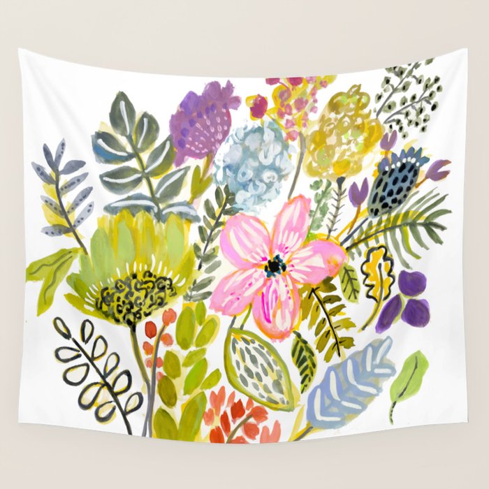 Colorful Flowers Watercolor Wall Tapestry Gallery Image 4