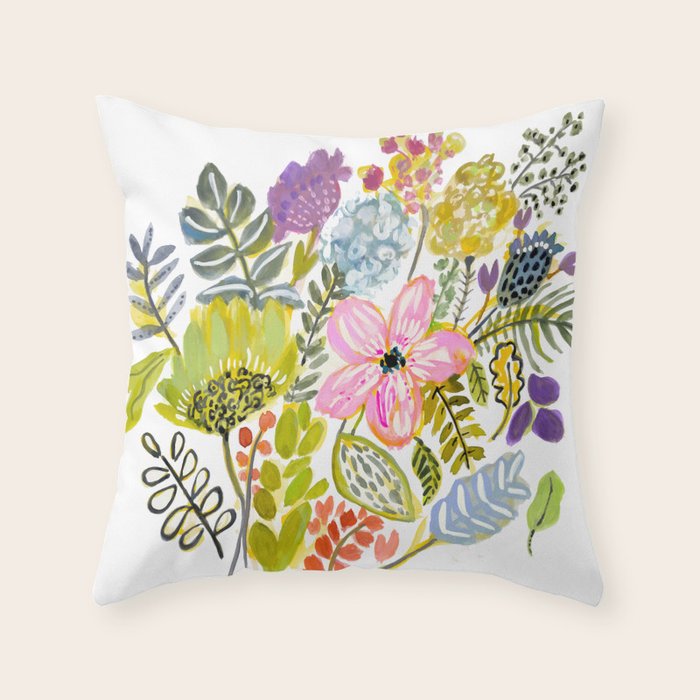 Colorful Flowers Watercolor Throw Pillow Gallery Image 6