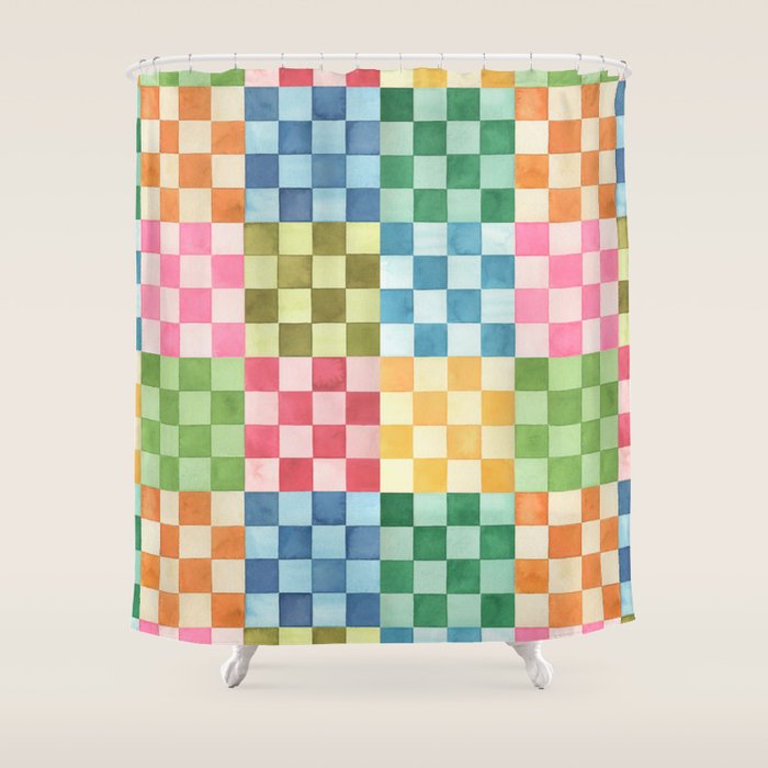Eclectic  revival Handmade checker Multicolored Shower Curtain Gallery Image 1
