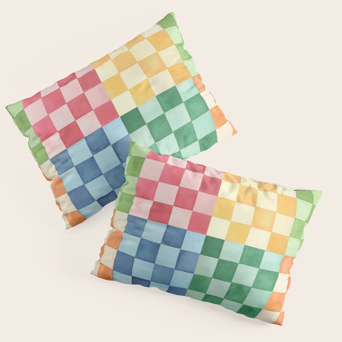 Eclectic  revival Handmade checker Multicolored Pillow Sham Gallery Image 3