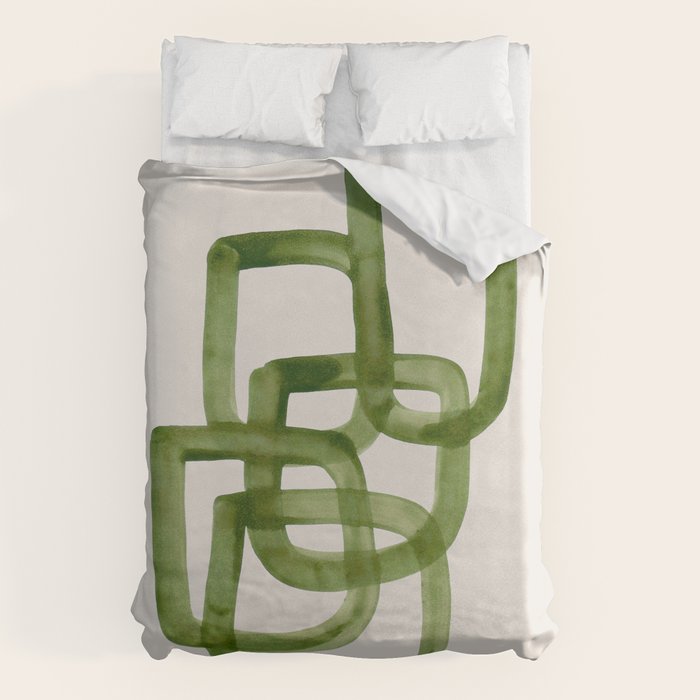 EnShape by Ejaaz Haniff 'Algae Bloom' Green Mid Century Modern Minimal Minimalist Watercolor Abstract Funky Fun Style Duvet Cover Gallery Image 1