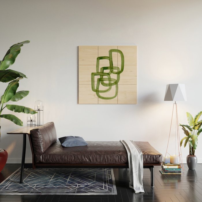 EnShape by Ejaaz Haniff 'Algae Bloom' Green Mid Century Modern Minimal Minimalist Watercolor Abstract Funky Fun Style Wood Wall Art Gallery Image 2