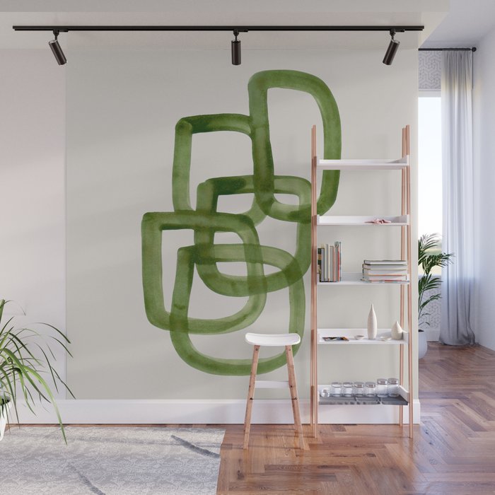 EnShape by Ejaaz Haniff 'Algae Bloom' Green Mid Century Modern Minimal Minimalist Watercolor Abstract Funky Fun Style Wall Mural Gallery Image 1