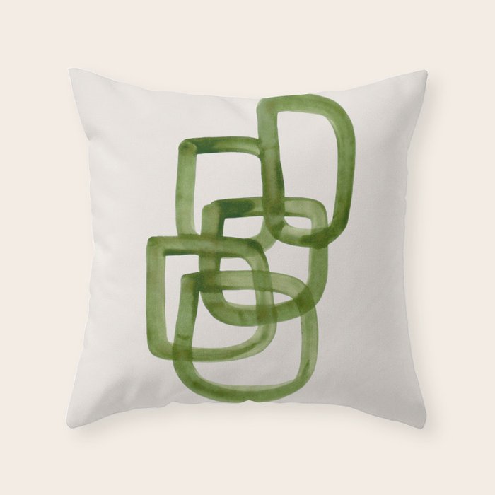 EnShape by Ejaaz Haniff 'Algae Bloom' Green Mid Century Modern Minimal Minimalist Watercolor Abstract Funky Fun Style Throw Pillow Gallery Image 1