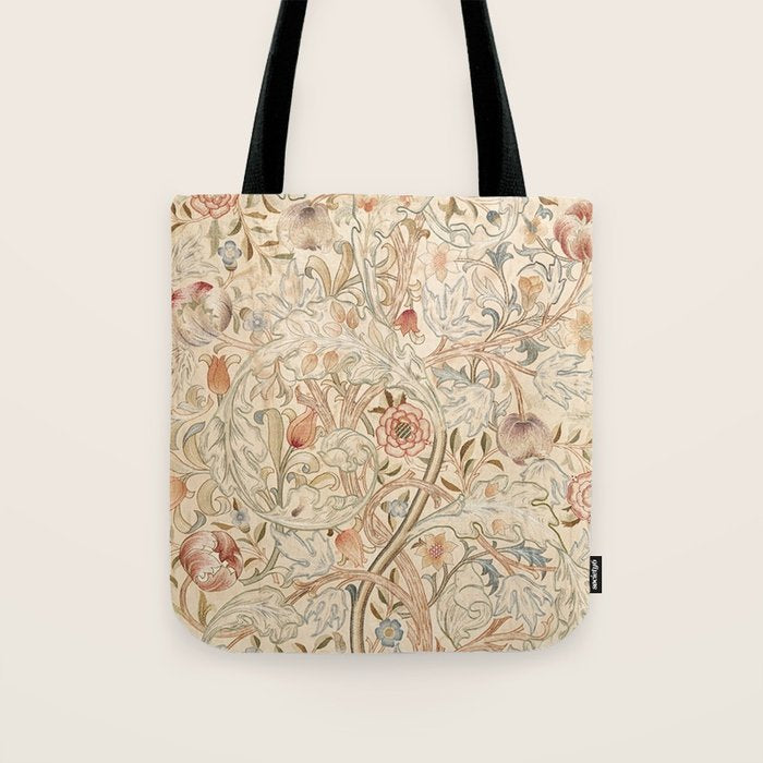 William Morris Antique Acanthus Portiere Pastel Floral Pattern Tote Bag Gallery Image 1