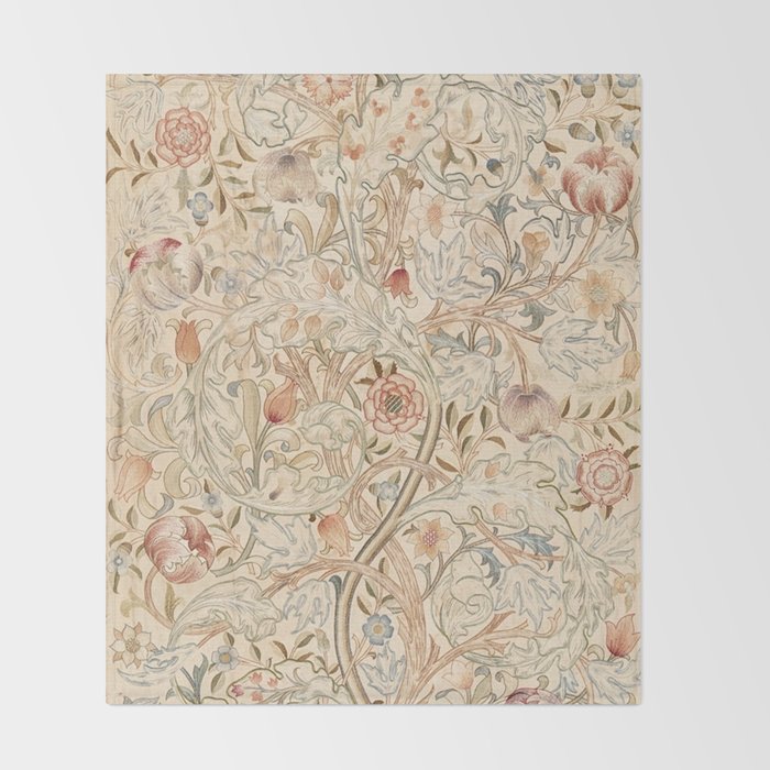 William Morris Antique Acanthus Portiere Pastel Floral Pattern Throw Blanket Gallery Image 2