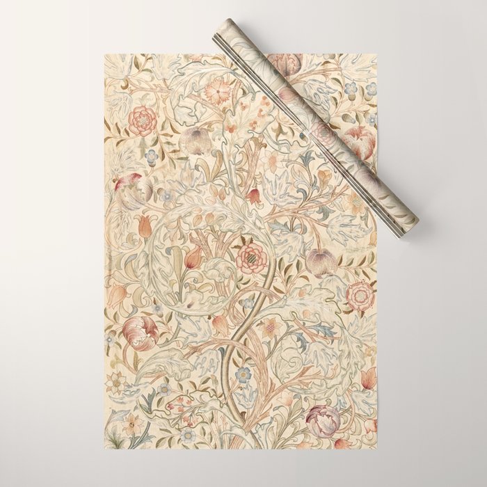 William Morris Antique Acanthus Portiere Pastel Floral Pattern Wrapping Paper Gallery Image 1