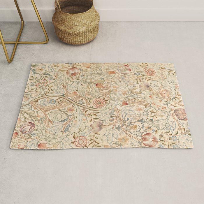 William Morris Antique Acanthus Portiere Pastel Floral Pattern Rug Gallery Image 1
