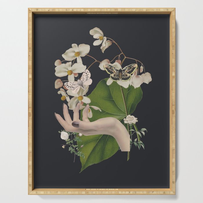 Minimal Collage/ Hand, Plants and Butterflies 6 Serving Tray Gallery Image 1