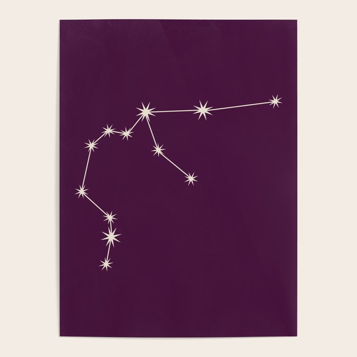 Aquarius Zodiac Star Constellation Line Art Plum Purple Poster Gallery Image 4
