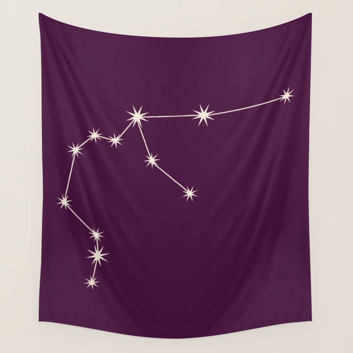 Aquarius Zodiac Star Constellation Line Art Plum Purple Wall Tapestry Gallery Image 4