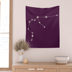 Aquarius Zodiac Star Constellation Line Art Plum Purple Wall Tapestry Gallery Image 2