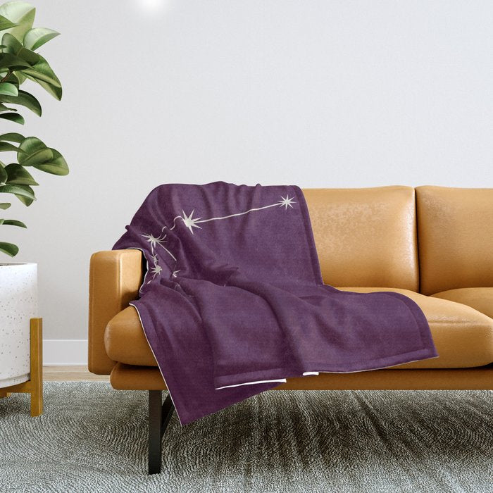Aquarius Zodiac Star Constellation Line Art Plum Purple Throw Blanket Gallery Image 1