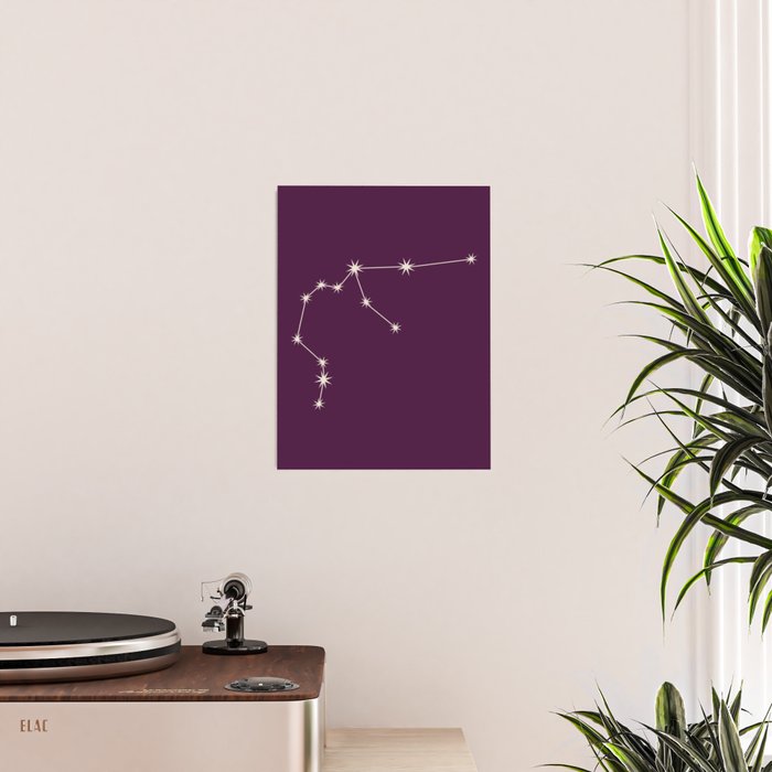 Aquarius Zodiac Star Constellation Line Art Plum Purple Poster Gallery Image 2