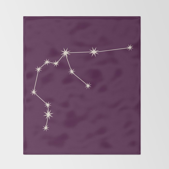 Aquarius Zodiac Star Constellation Line Art Plum Purple Throw Blanket Gallery Image 2