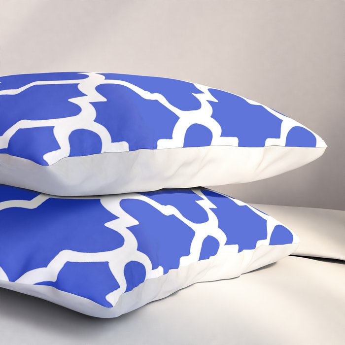 White Quatrefoil Pattern Outline With Royal Blue Background Pillow Sham Gallery Image 3