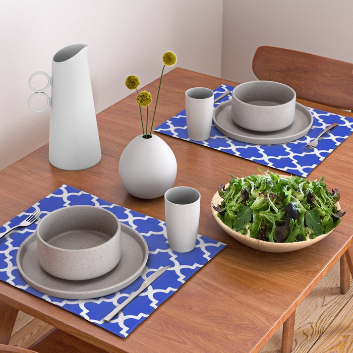 White Quatrefoil Pattern Outline With Royal Blue Background Placemat Gallery Image 2