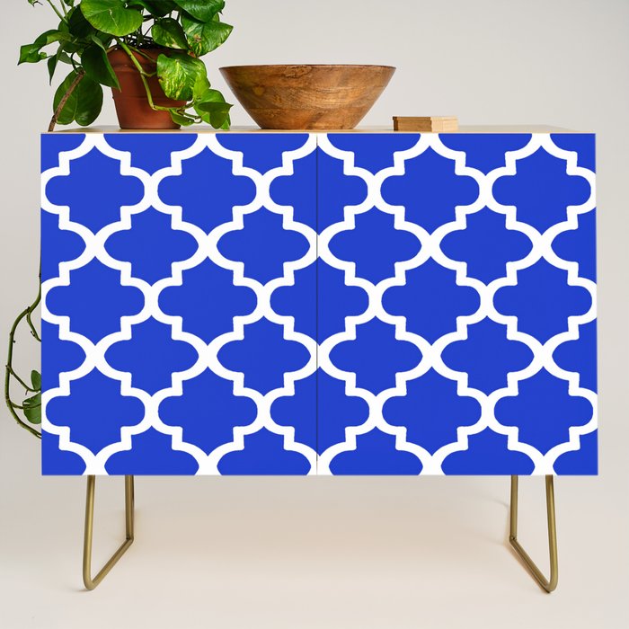 White Quatrefoil Pattern Outline With Royal Blue Background Credenza Gallery Image 1