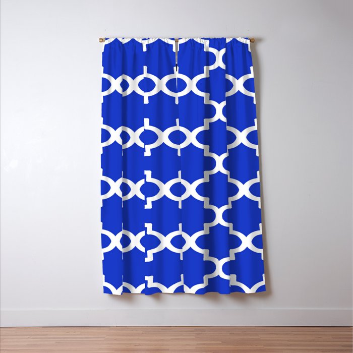 White Quatrefoil Pattern Outline With Royal Blue Background Window Curtain Gallery Image 3