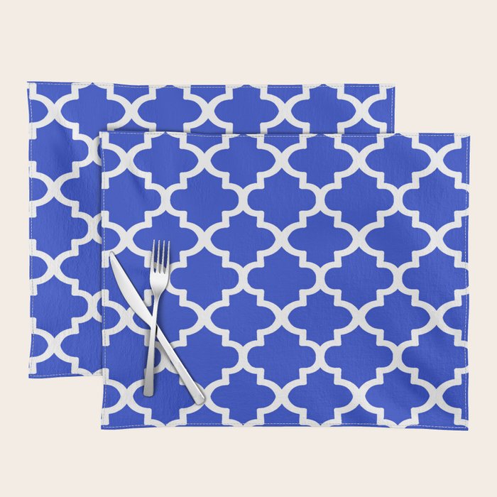 White Quatrefoil Pattern Outline With Royal Blue Background Placemat Gallery Image 1