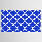 White Quatrefoil Pattern Outline With Royal Blue Background Tablecloth Gallery Image 2