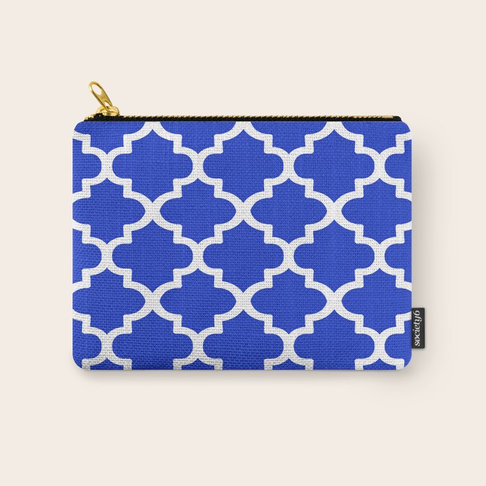 White Quatrefoil Pattern Outline With Royal Blue Background Carry All Pouch Gallery Image 1