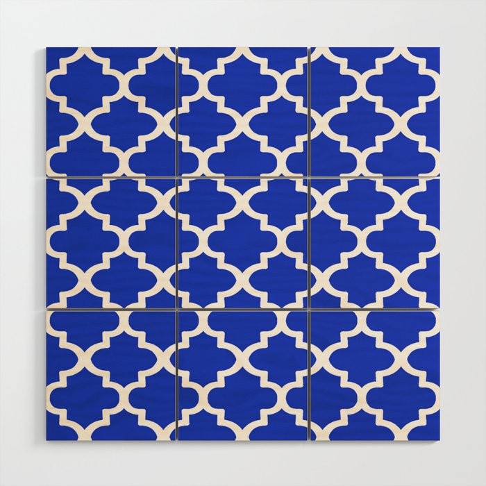 White Quatrefoil Pattern Outline With Royal Blue Background Wood Wall Art Gallery Image 1
