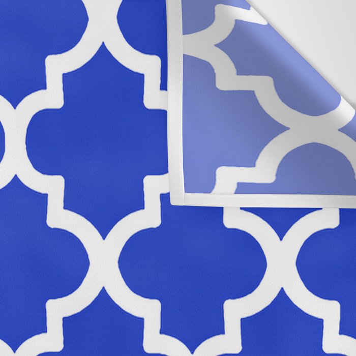 White Quatrefoil Pattern Outline With Royal Blue Background Wall Tapestry Gallery Image 3