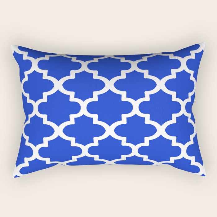 White Quatrefoil Pattern Outline With Royal Blue Background Rectangular Pillow Gallery Image 2