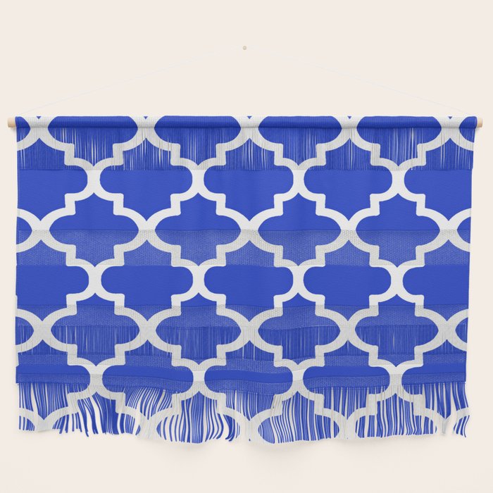 White Quatrefoil Pattern Outline With Royal Blue Background Wall Hanging Gallery Image 1