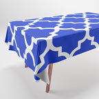 White Quatrefoil Pattern Outline With Royal Blue Background Tablecloth Gallery Image 1