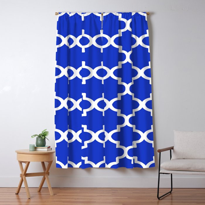 White Quatrefoil Pattern Outline With Royal Blue Background Window Curtain Gallery Image 5