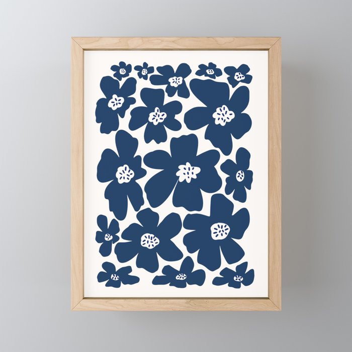 Retro Daisy - Blue Navy and white Mini Art Print Gallery Image 1