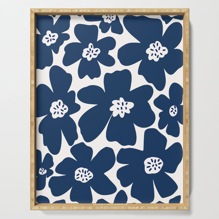 Retro Daisy - Blue Navy and white Serving Tray Gallery Image 1