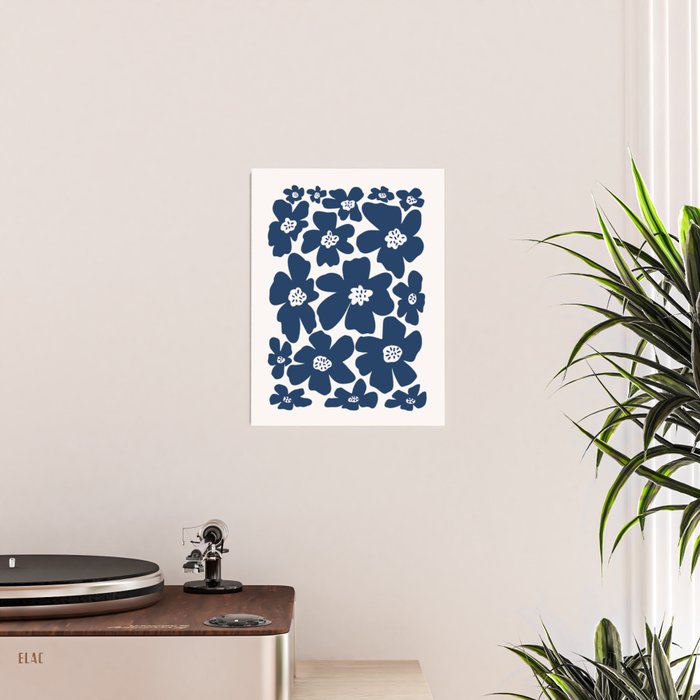 Retro Daisy - Blue Navy and white Poster Gallery Image 2