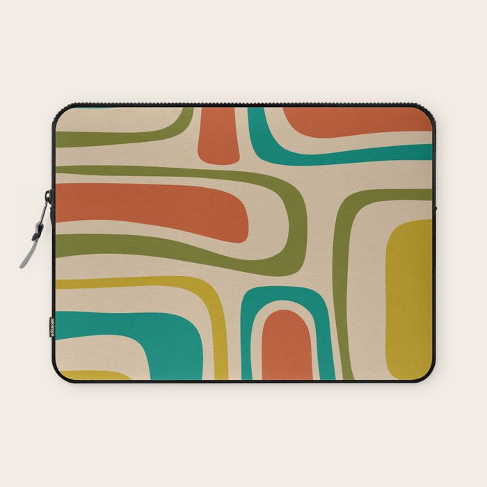 Palm Springs Mid Century Modern Abstract Pattern in Mid Mod Olive, Burnt Orange, Mustard, Teal, and Beige Laptop Sleeve Gallery Image 1