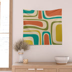 Palm Springs Mid Century Modern Abstract Pattern in Mid Mod Olive, Burnt Orange, Mustard, Teal, and Beige Wall Tapestry Gallery Image 2