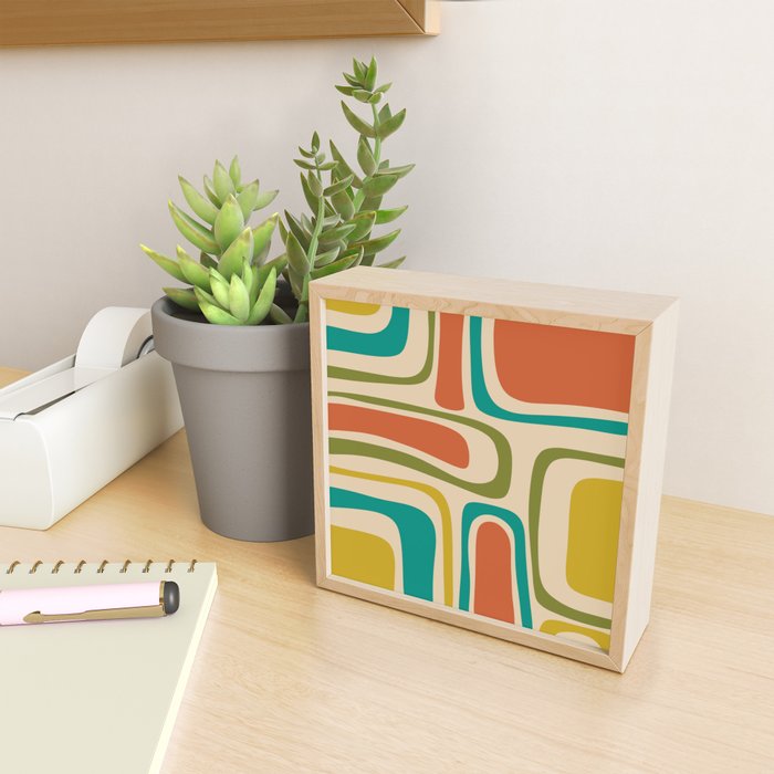 Palm Springs Mid Century Modern Abstract Pattern in Mid Mod Olive, Burnt Orange, Mustard, Teal, and Beige Mini Art Print Gallery Image 2