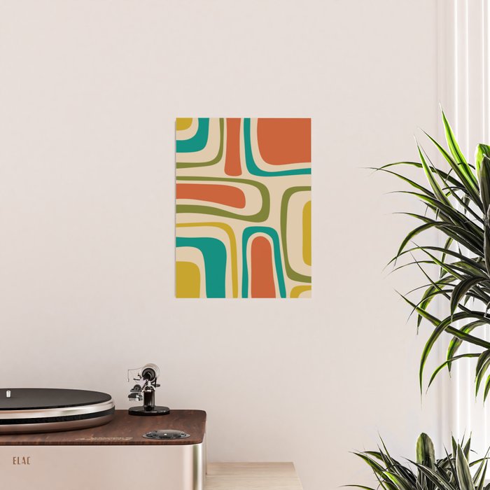 Palm Springs Mid Century Modern Abstract Pattern in Mid Mod Olive, Burnt Orange, Mustard, Teal, and Beige Poster Gallery Image 2