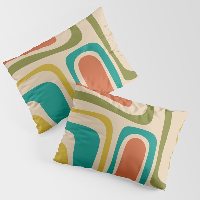 Palm Springs Mid Century Modern Abstract Pattern in Mid Mod Olive, Burnt Orange, Mustard, Teal, and Beige Pillow Sham Gallery Image 1