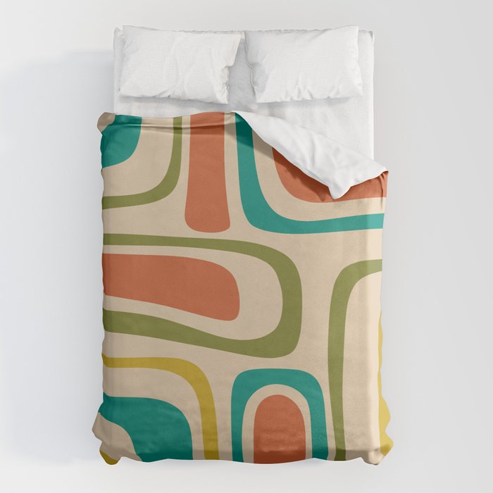 Palm Springs Mid Century Modern Abstract Pattern in Mid Mod Olive, Burnt Orange, Mustard, Teal, and Beige Duvet Cover Gallery Image 6