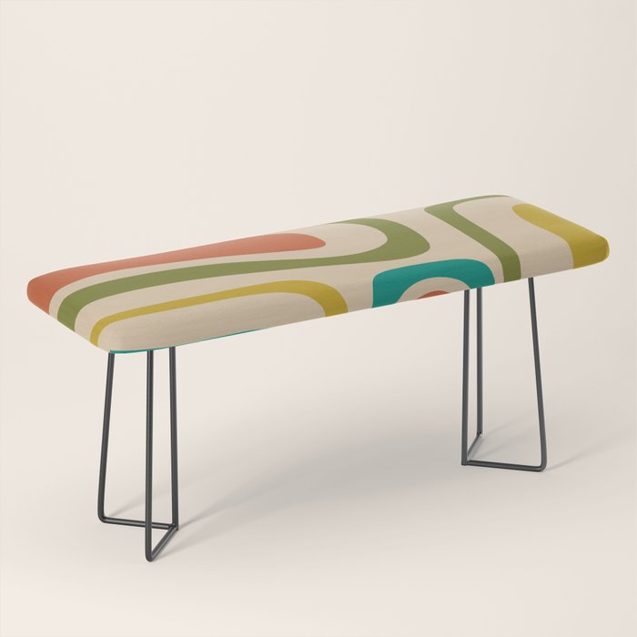 Palm Springs Mid Century Modern Abstract Pattern in Mid Mod Olive, Burnt Orange, Mustard, Teal, and Beige Bench Gallery Image 1