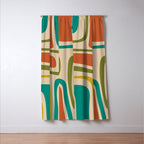 Palm Springs Mid Century Modern Abstract Pattern in Mid Mod Olive, Burnt Orange, Mustard, Teal, and Beige Window Curtain Gallery Image 3
