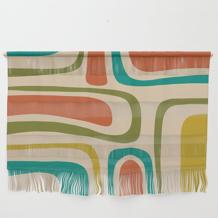 Palm Springs Mid Century Modern Abstract Pattern in Mid Mod Olive, Burnt Orange, Mustard, Teal, and Beige Wall Hanging Gallery Image 1