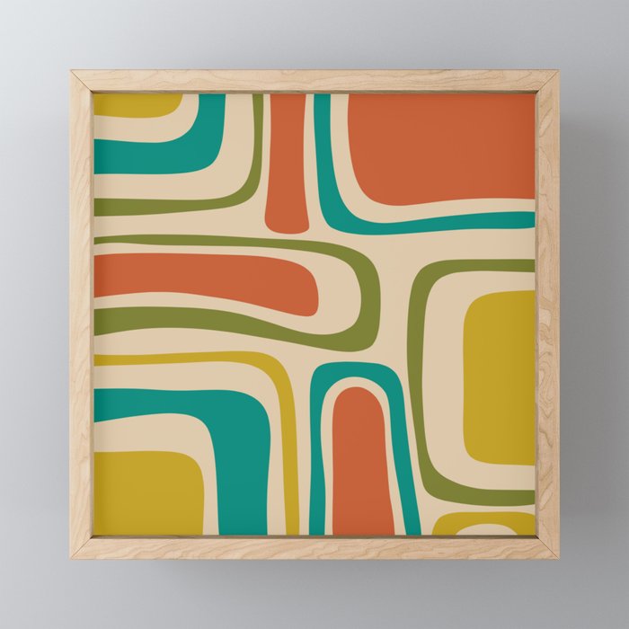 Palm Springs Mid Century Modern Abstract Pattern in Mid Mod Olive, Burnt Orange, Mustard, Teal, and Beige Mini Art Print Gallery Image 1